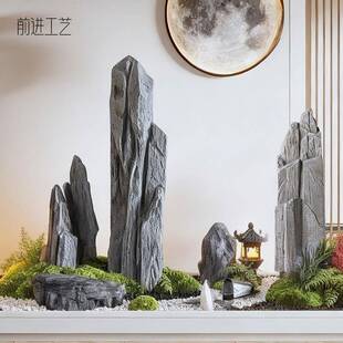 件仿假真苔藓石头中式 饰摆绿植造景道具假山景配观 庭20250916院装