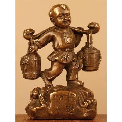 纯铜运财童子摆件挑财送财童子善财童子家居办公室桌面摆件工艺品