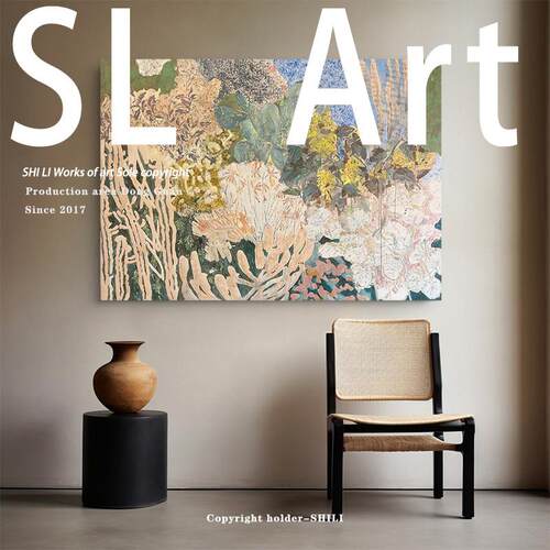 SL.paint《花叙》原创纯手绘油画横版玄关饰画抽象肌理感沙发挂画