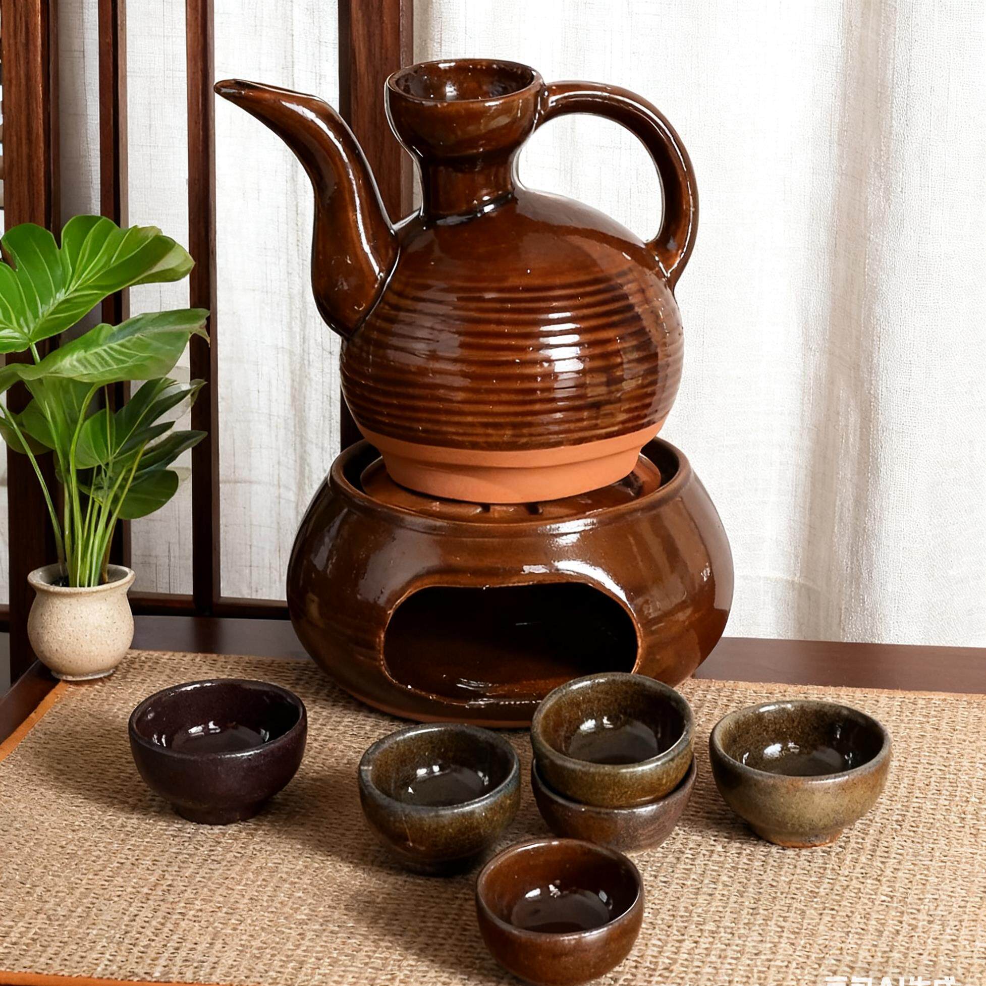 老式农村怀旧陶瓷温酒壶家用酒具酒器仿古酒燎子黄酒加热烫酒壶