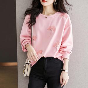 Canary Kiss粉色长袖卫衣女士春秋防晒衣重工刺绣套头上衣175728