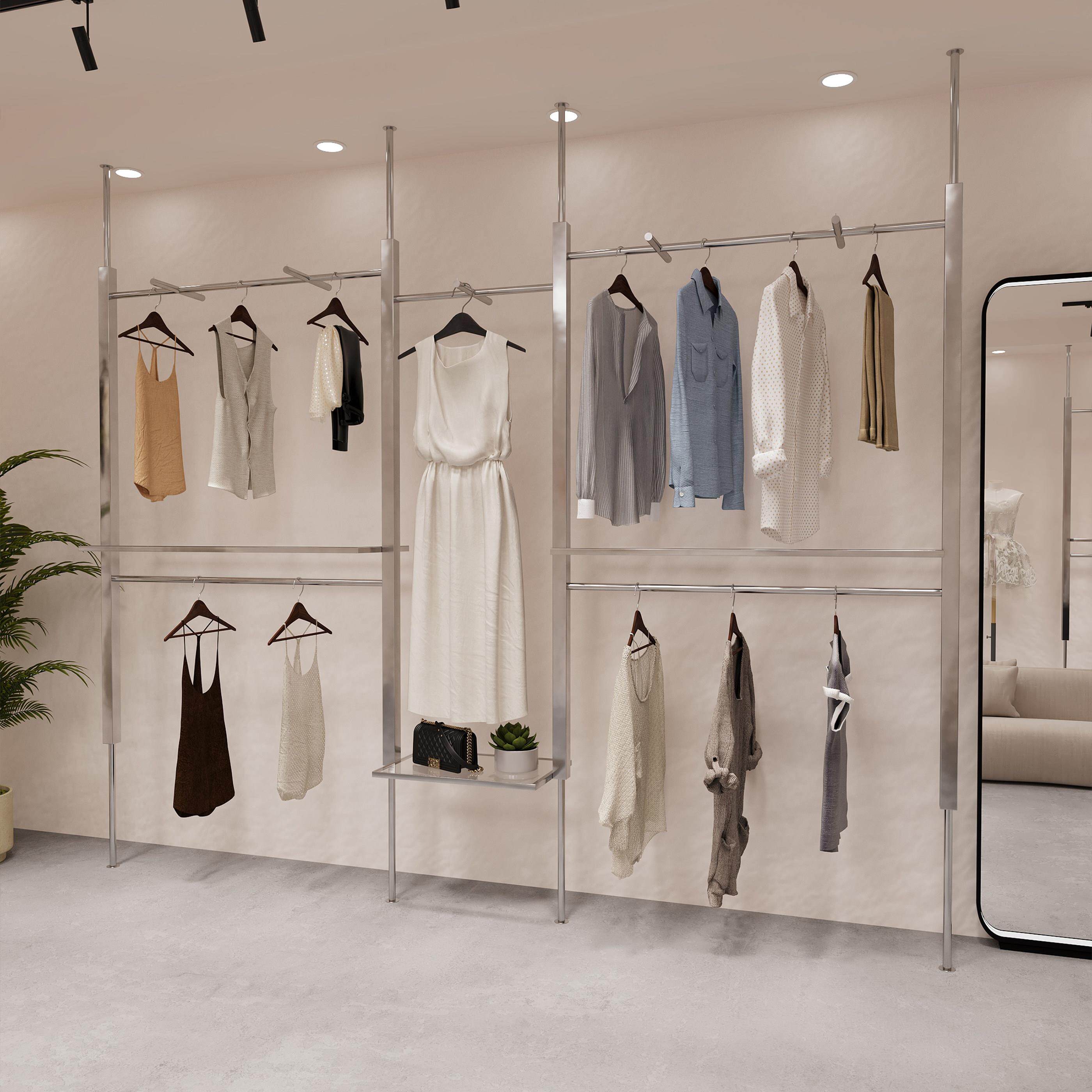 服装店展示架顶天立地不锈钢婚纱AA柱可调节陈列架女装店挂衣货架