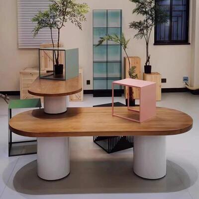 网红服装店中岛台流水台鞋包饰品花店甜品摆放桌长条桌实木高低桌