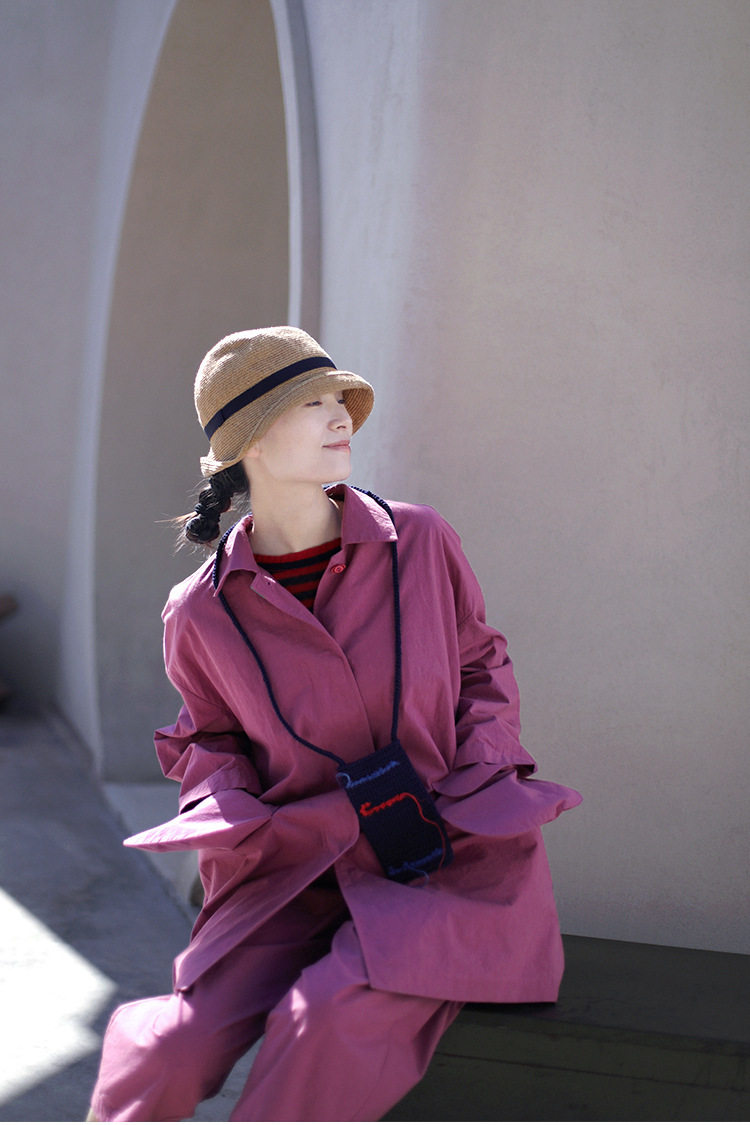 2021年秋新 文艺复古休闲纯色纯棉翻领单排扣宽松中款风衣外套女