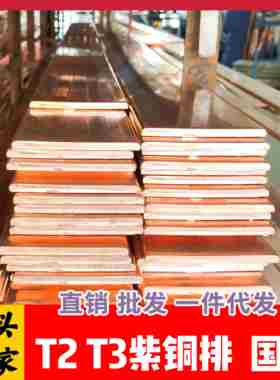 T2T3紫铜排紫铜条厚扁红铜排镀锡导电接地铜排紫铜板母线 线排铜