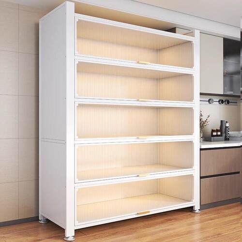 Kitchen storage rack with door and dust-proof storage cabine