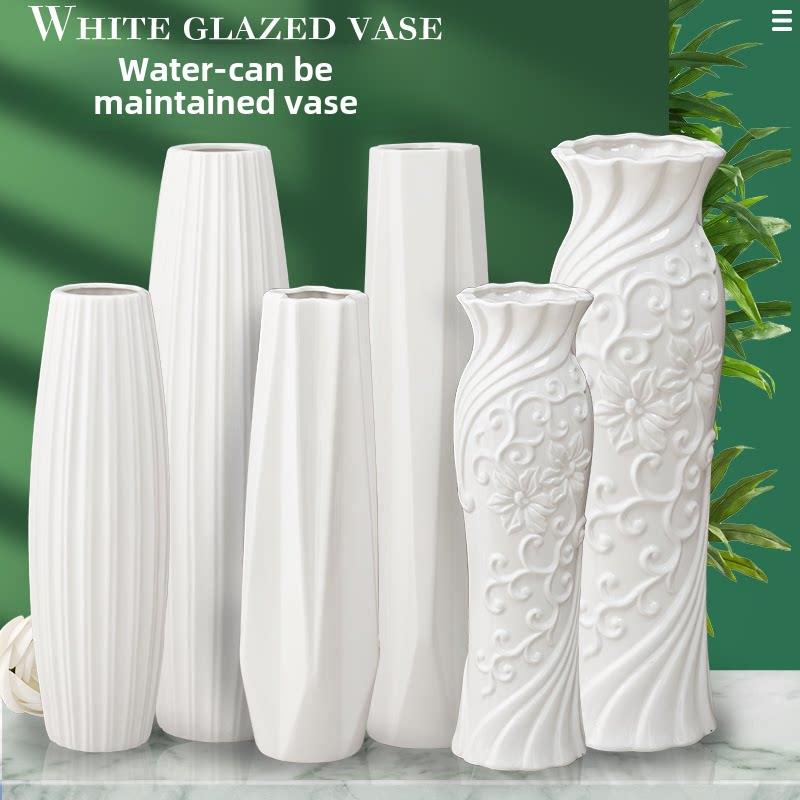 辣椒陶瓷花瓶落地式白色装饰品客厅银柳丰富的竹插花花水文化欧式