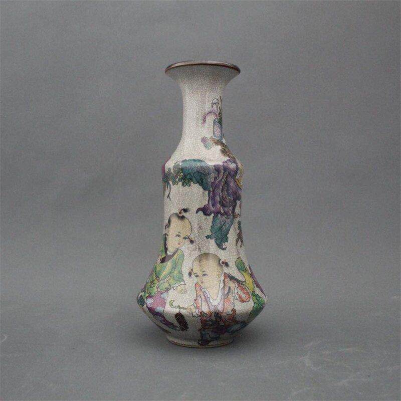 景德镇仿古陶瓷乾隆粉彩婴戏图花瓶家居装饰展柜摆件收藏做旧瓷器