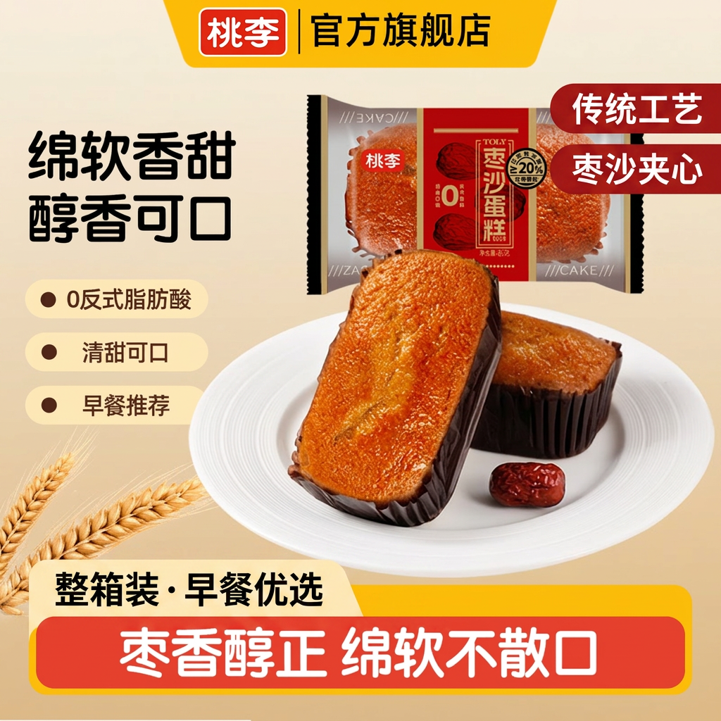 桃李枣沙蛋糕老式枣糕整箱早餐传统糕点手撕面包休闲零食软面包