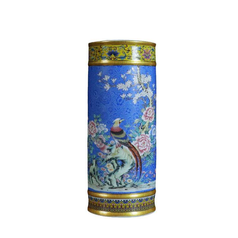 景德镇陶瓷珐琅彩描金书画筒中式家用瓷器工艺品客厅家具摆件