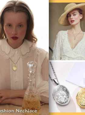 Delicate Floral Oval Heart Locket Pendant Necklaces for Wome