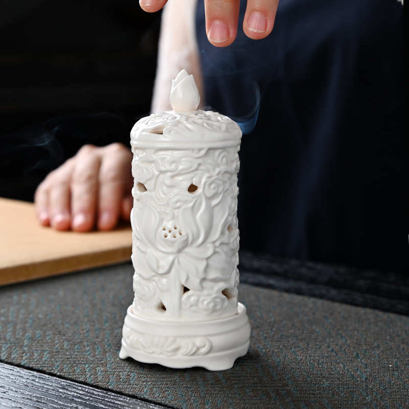 批雕栏玉砌家用禅意卧摆件仿古薰炉室内炉立式陶瓷线香香盒熏香香
