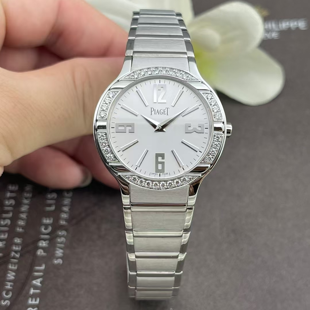 公价35万】98新伯爵18K白金镶钻G0A36231石英女士手表32mm正品