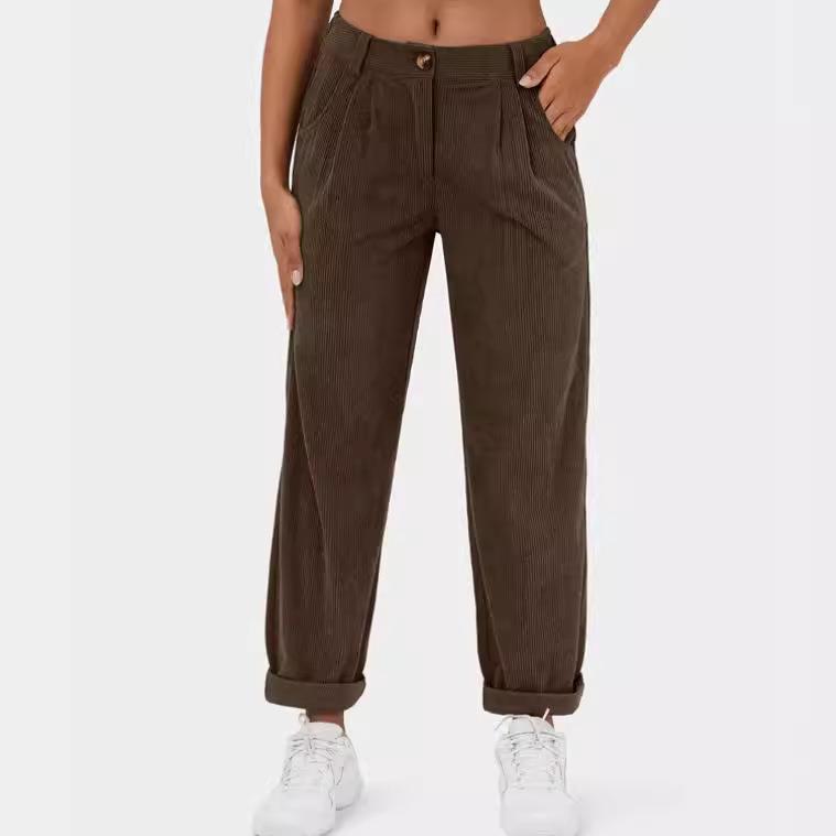 women for trousers straight loose corduroy color solid