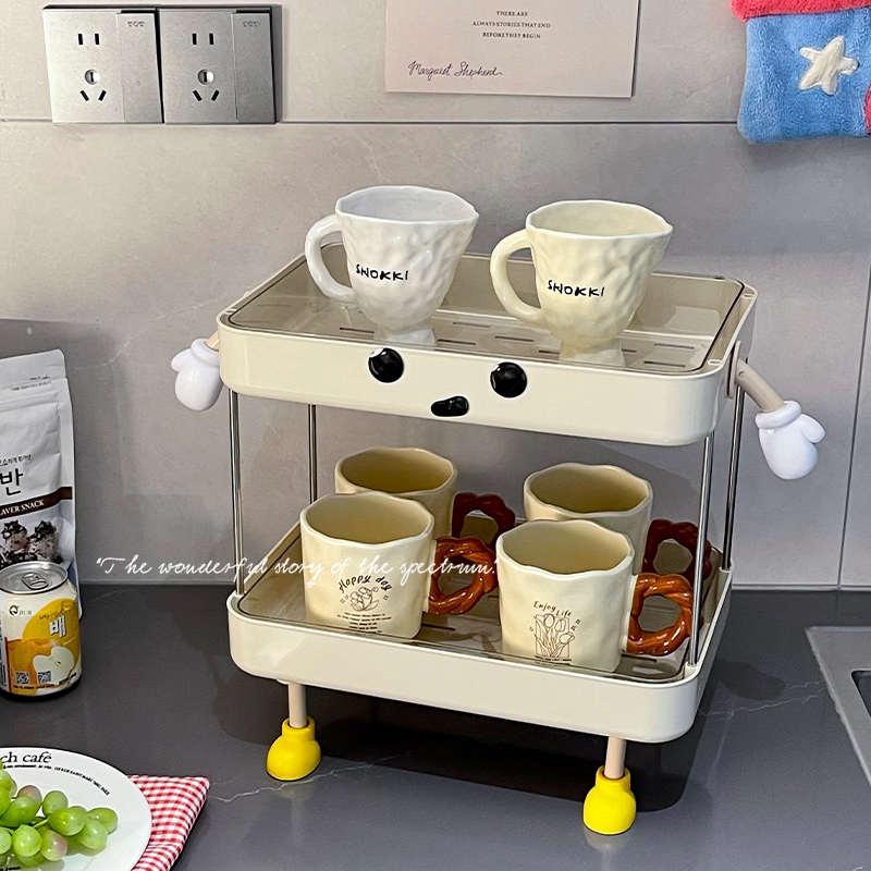可爱杯子置物架桌面水杯收纳架餐桌茶杯托盘家用双层沥水杯架卡通