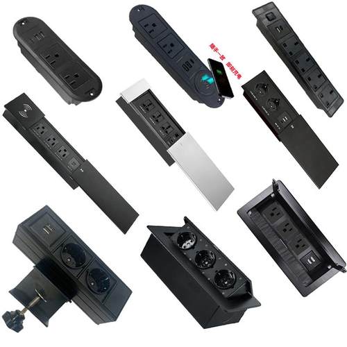 镜外嵌入式桌面插座按弹铝合金侧滑盖插座模块可替换隐藏排插