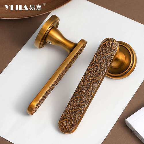 新中式黄古铜房门锁家用卧室卫生间门锁室内房间门木门把手锁具