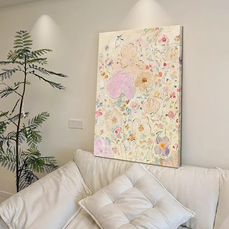 法式奶油风装饰壁画玄关抽象高级感花卉挂画客厅无框画实木内框