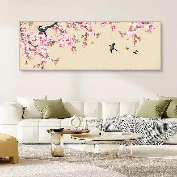 新中式客厅沙发床头画古典花鸟挂画植物花卉茶室鸟语花香装饰画