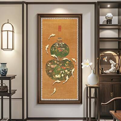 葫芦挂画玄关饰入户正对门FDY5637新中式门五画福临走廊过道壁画