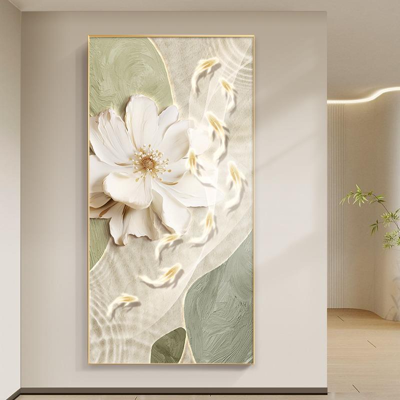 网红玄关壁聚财寓鱼图奶油饰风装画墙轻奢客厅背景挂画意走廊过道图片