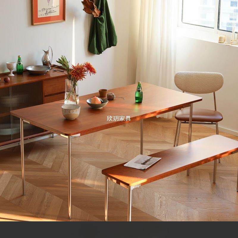 实木餐桌复古小户型北欧日式餐桌椅子组合家用长方形桌子送货入户