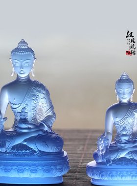 药师佛琉璃佛像钴蓝色摆件室内居家佛堂寺庙摆放手工工艺结缘礼品