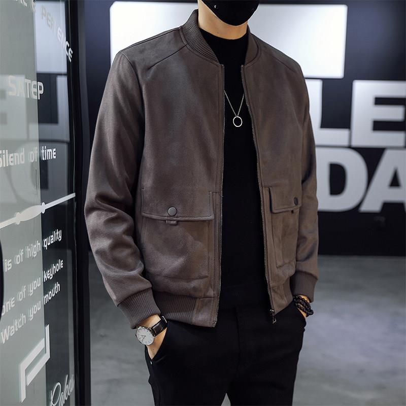 外套男春秋季2025新款美式潮流修身麂皮绒棒球服上衣男飞行员夹克