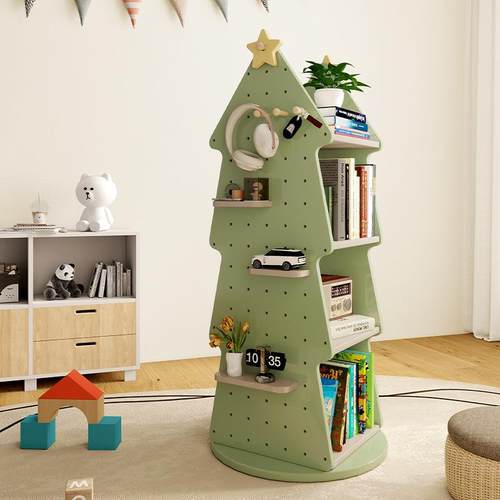 儿童旋层转书架树绘LMW本架阅读宝宝玩收纳架落地书架多圣诞儿具
