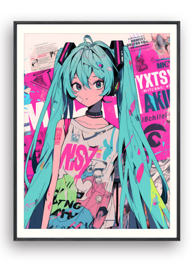 艺术家麋鹿的巧克力《初音少女2》限量版画儿童房书房挂画装饰画