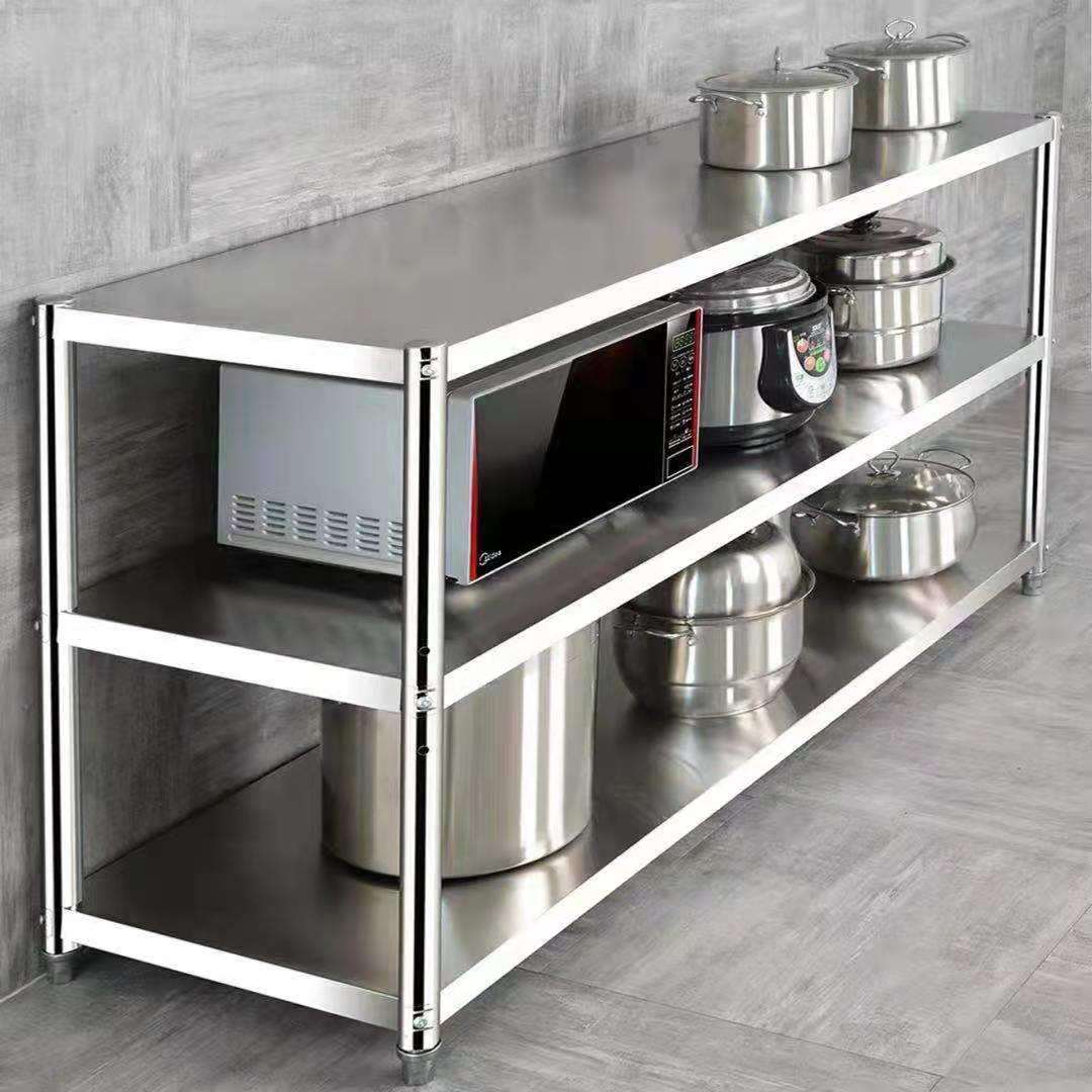 加厚厨房不锈钢置物架家用落地三层多功能收纳架微波炉烤箱架货架