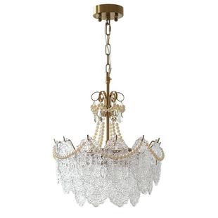 经典 复古客厅吊灯奶油风后现代玻璃珍珠水晶灯轻奢餐厅卧室灯 法式