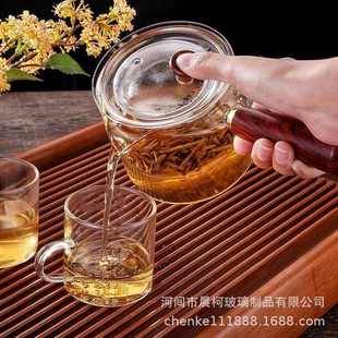 家用过滤泡蒸煮茶器沏茶壶日式 侧把木把烧水壶直觉壶 玻璃煮茶壶