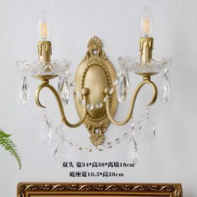 法式轻奢客厅背景墙全铜水晶壁灯欧式书房卧室床头灯楼梯复古灯具