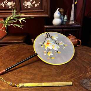 苏州纯手工双面绣花复古团扇古风汉服三件套国风长柄扇子工艺扇