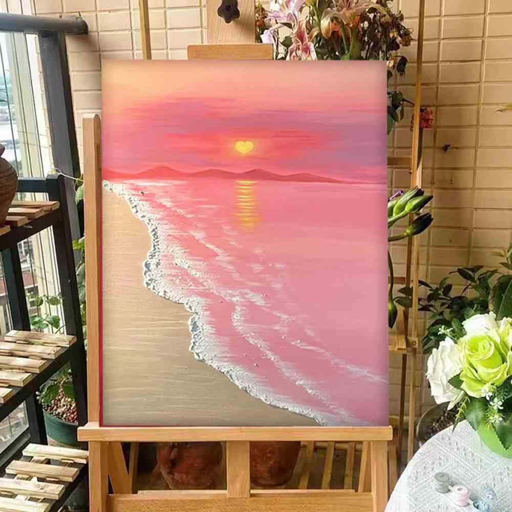 粉色沙滩石英砂丙烯肌理画家居卧室墙面装饰挂画七夕情侣礼物图片