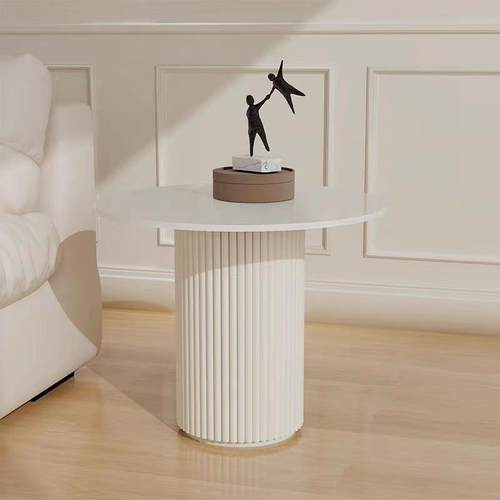 网红奶油风椭圆形岩板茶几组合奢家现代轻小户型客白GSM厅用茶几