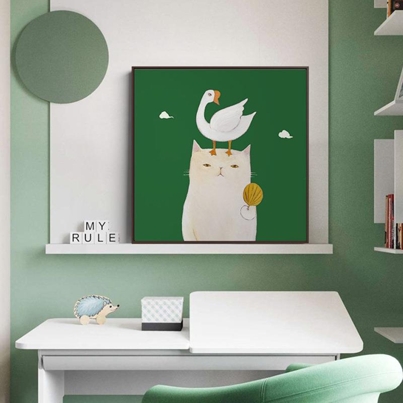 趣味创意可爱猫咪客厅装饰画卧室书房墙挂画儿童房民宿壁画油画