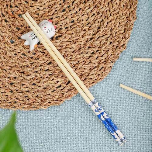 Blue and white porcelain printed disposable bamboo chopstick