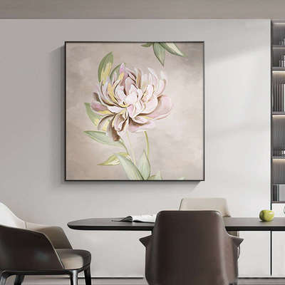 大芬村手绘油画高级感现代简约方形客厅花卉肌理画餐厅背景墙挂画