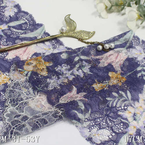 纺两蕾丝印花花边蕾丝17cm辅料油家 画风色经编服装唐隆法式弹力