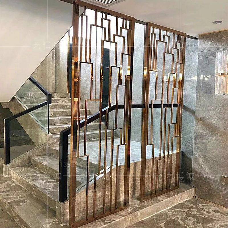厂家酒店装饰现代轻奢北欧网红风格玫瑰金不锈钢金属屏风隔断