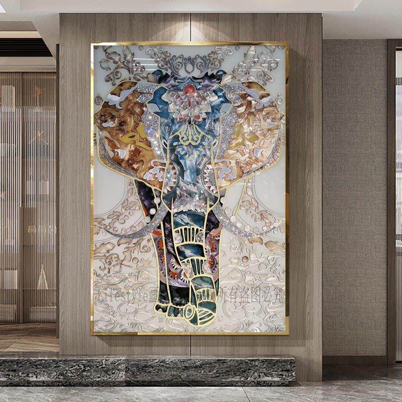珐瑯彩画入户玄关走廊过道装饰画客厅镶钻挂画饭厅卧室大象壁画