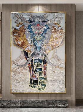 珐瑯彩画入户玄关走廊过道装饰画客厅镶钻挂画饭厅卧室墙上艺术画