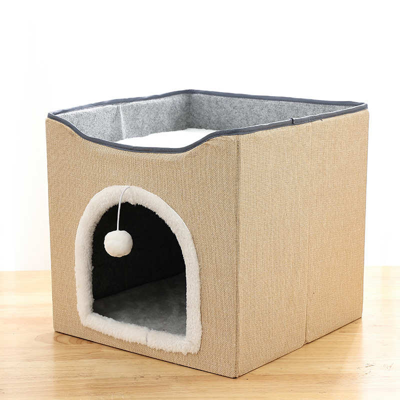 四季收纳双层宠物猫屋折叠狗猫窝笼冬夏车载两用磨爪猫房子