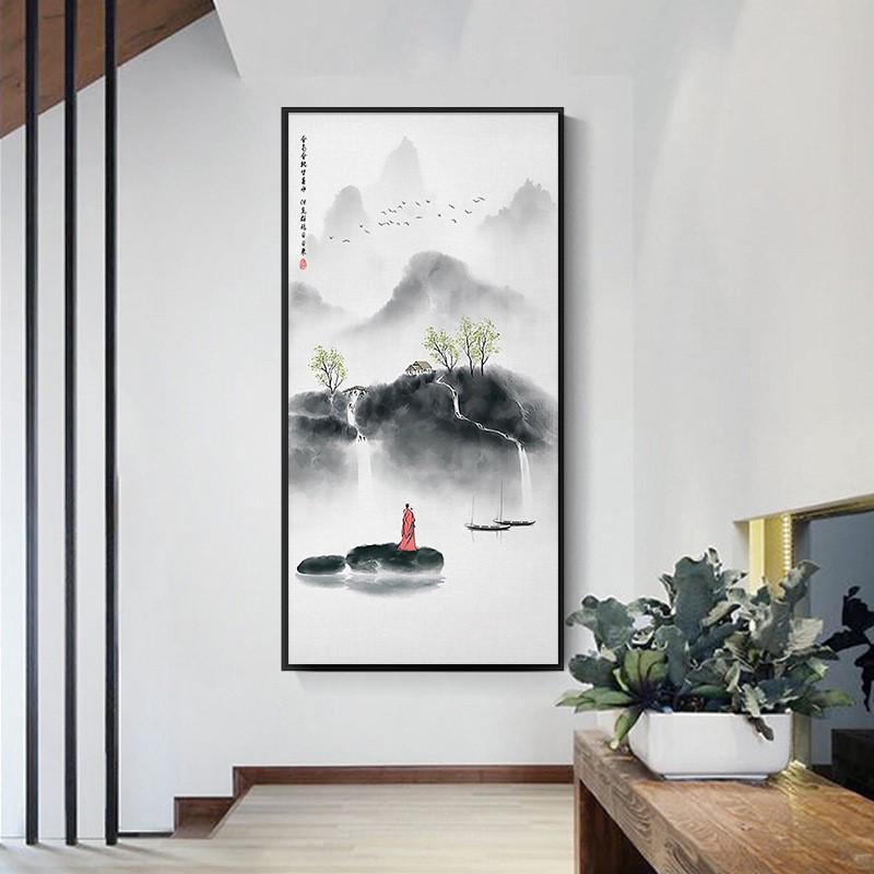 新中式客厅办公室装饰画入户玄关背景墙壁画禅意茶室书房水墨挂画