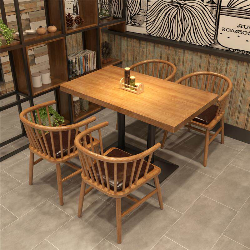 网红店长方形餐桌椅组合商用饭厅餐饮奶茶店咖啡厅铁艺实木小方桌