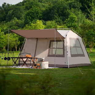 防暴雨户外屋脊自动帐篷 铝杆速开全防雨防晒复古小屋露营帐篷