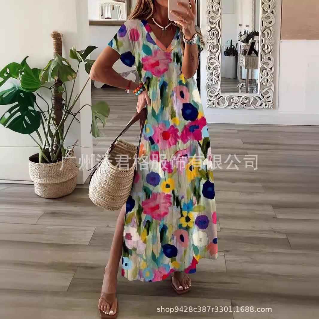 retro lapel geometry -line long puff summer dress spring