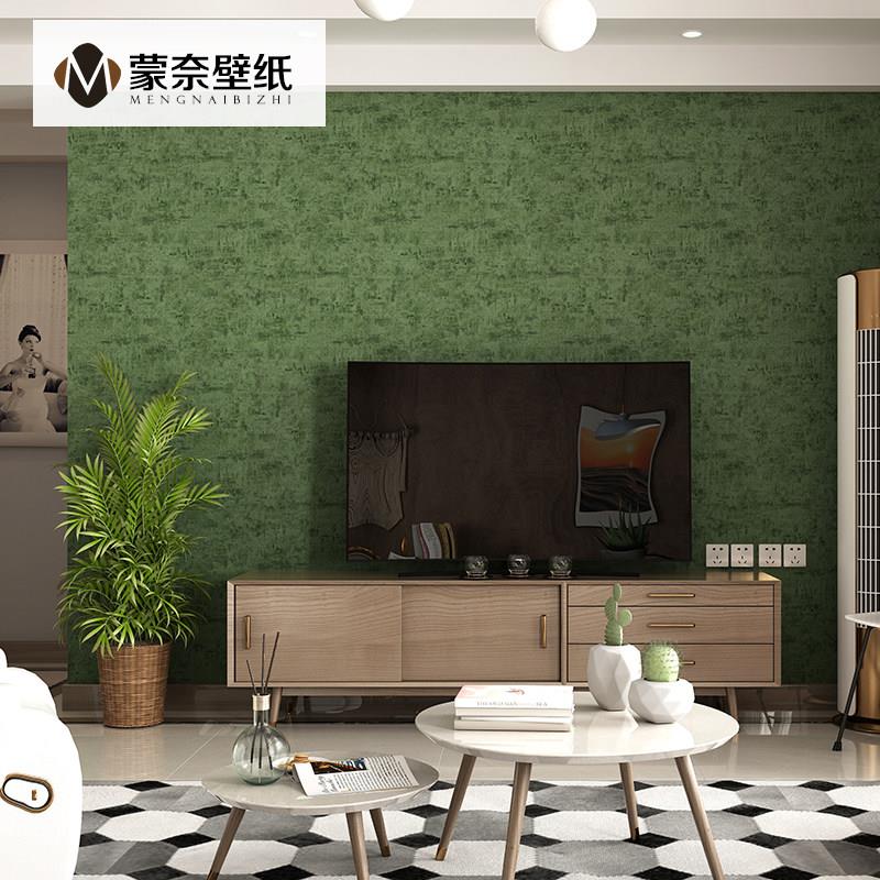 北欧现代简约纯色素色绿色墙纸复古美式客厅卧室背景墙壁纸非自粘